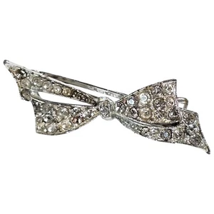 Vintage Rhinestone Bow Hair Clip Sparkling Silver Tone Sparkle Retro Pinup Glam - Picture 1 of 12