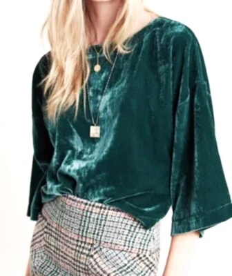 Blusa Dolman de Vacaciones Cupcakes y Cachemira Para Mujer Pequeña Verde Terciopelo Aplastado Foto 1 de 4