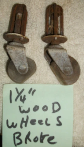 Two wooden Furniture Wheel Casters Vintage Antique wheels. 1-1/4" broken wheels Cover
