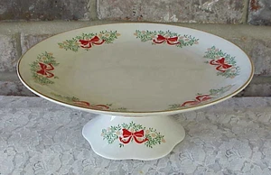 Plato Pedestal Rosa Tudor Temporada Festiva Vintage Compota Hueso China Navidad - Imagen 1 de 8