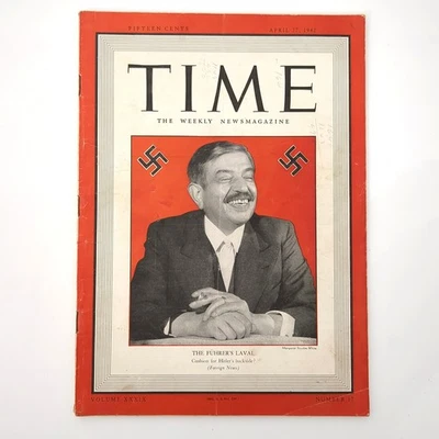 Time Magazine Hitler Laval Vichy WWII News Weekly Magazine 1942 - Image 1 of 4