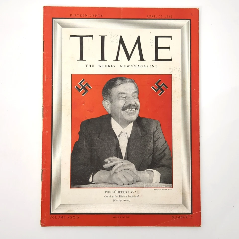 Time Magazine Hitler Laval Vichy WWII News Weekly Magazine 1942 - Image 1 of 4
