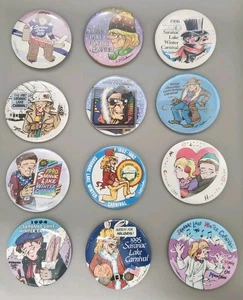 Vintage Saranac Lake Winter Carnival Button Pin Lot G B Trudeau 1984-96 Regan - Picture 1 of 1