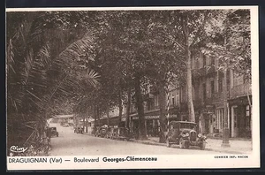 AK Draguignan, Boulevard Georges-Clemenceau mit Autos und Bäumen aufgereiht - Bild 1 von 2