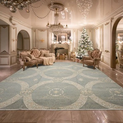 Transitional Medallion 11'9''x15'3" Ivory Hand Knotted Wool Area Rug - Image 1 of 4