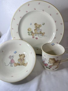 Vintage Mikasa TEDDY 3 Pc Children's Porcelain Dinnerware Set Plate Bowl Mug - Picture 1 of 13