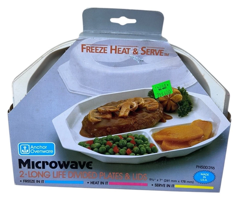 VTG NOS Anchor Ovenware Microwave 2 Long Life Divided Plates & Lids PH500/316 - Image 1 of 4