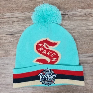 Seattle Kraken Beanie Winter Classic 2024 Mitchell & Ness Big Logo OSFA NHL Hat - Picture 1 of 10