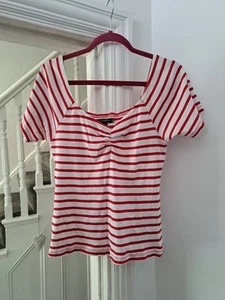 French Connection Tshirt Size XL White With Red Stripe - Picture 1 of 3