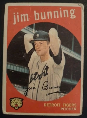 Tarjeta de béisbol Jim Bunning Salón de la Fama Tigres de Detroit 1959 Topps #149 Foto 1 de 2