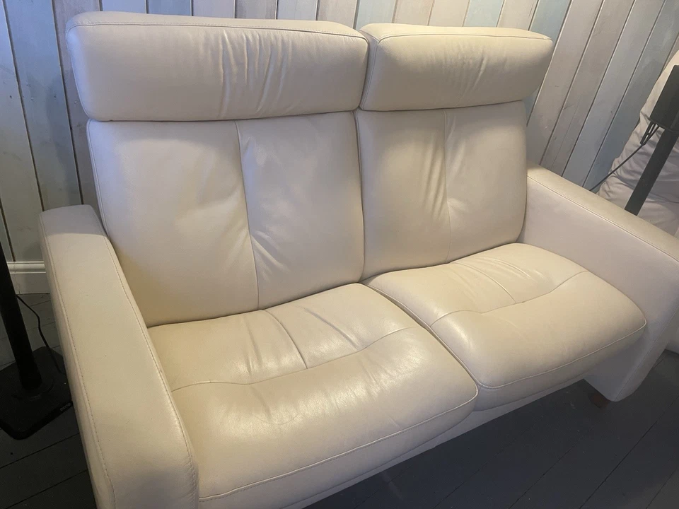 Cream Leather Sofa - STRESSLESS®   - Back Recliner - Super Comfy - Image 1 of 4