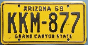 Vintage ARIZONA License Plate 1969 Car Collectibles Yellow Metal Antique - Picture 1 of 2
