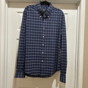 Jos. A. Bank Button Down Shirt Blue White Plaid Traveler Slim Fit Mens Size L - Picture 1 of 4
