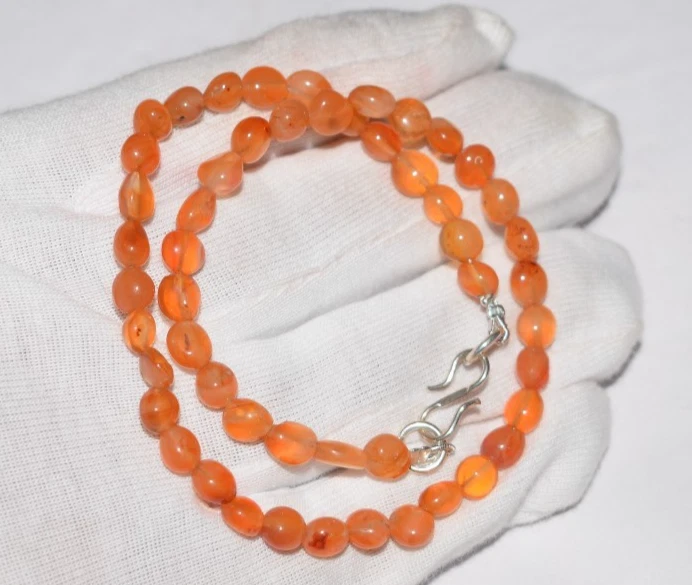 Naturale Arancione Corniola 22 " Stringa Liscio Perline Ovali Argento Sterling - Immagine 1 di 4