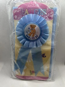 Mom to Be Babyparty Schärpe, blau Satin, goldene Buchstaben, Papa to Be Pin, Junge - Bild 1 von 2