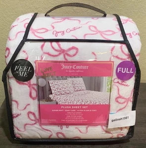 Juicy Couture Coquette FULL 4pc Soft Plush Sheet Set White w/Pink Bows & Logos - Picture 1 of 4