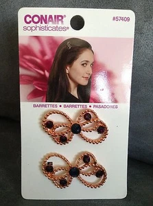 CONAIR SOPHISTICATES #57409 ROSE GOLD PLATED METAL BOW BARRETTES - NEW - Picture 1 of 1