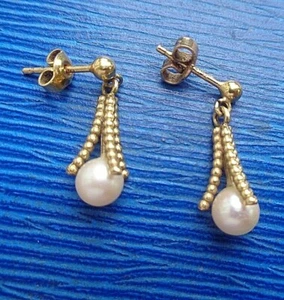Attrayant 9ct or Jaune & Perle Goutte Percé Boucles D'Oreilles Importation H / M - Bild 1 von 6
