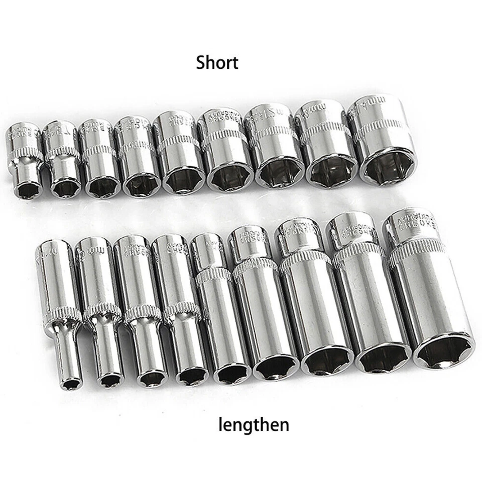 1/4" Socket Deep Drive 4mm-14mm Ratchet Deep Hex Sockets Cr-v Steel Long Reach - Image 1 of 4