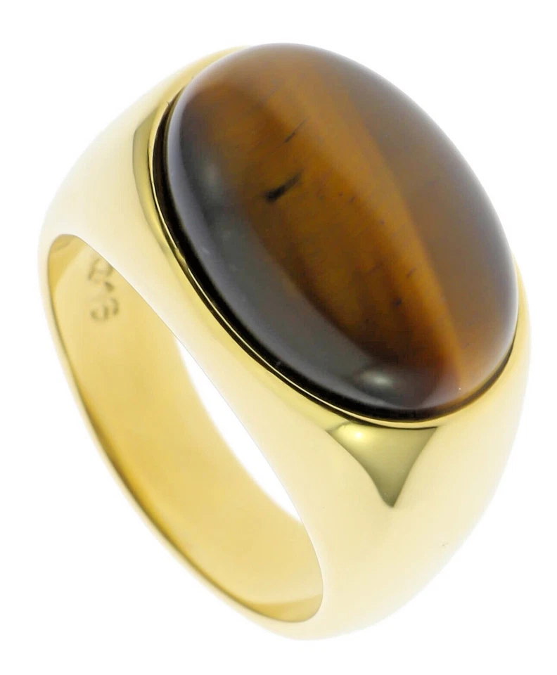 Sleek Tiger Eye Oval 18K Gold Overlay Mens Ring Size 13 T25 - Image 1 of 4