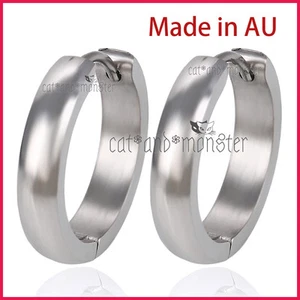 TITANIUM STEEL MENS LADIES SILVER PLAIN BAND ROUND HOOP SLEEPER EARRINGS GIFT - Picture 1 of 27