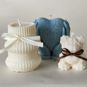 SET OF 3 DECORATIVE CANDLES SCENTED VANILLA HANDMADE AESTHETIC / HANDCRAFTED - Picture 1 of 8