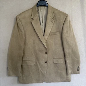 Chaps Mens Two Button Blazer 46R 100% polyester Suede Brown coat suit jacket - Picture 1 of 21