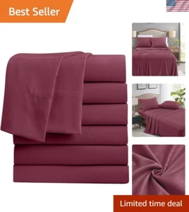 Versatile 6-Pack Twin Flat Sheets in Soft Burgundy Microfiber - Machine Washable - Picture 1 of 9