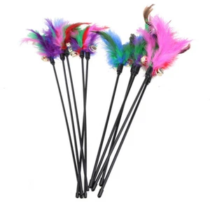 5Pcs Cat Pet Toy Kitten Funny Teaser Stick Interactive Wand Feather Bell Rod - Picture 1 of 11