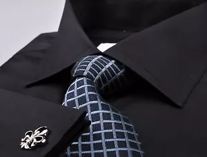 Schwarzes Kleid Shirt formelles Abendessen Event Männer stilvoll Mode doppelte oder geknopfte Manschetten - Bild 1 von 12