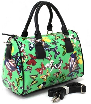 Ladies Butterfly Patent Handbag Clutch Across Body Top Handle Evening Bag Purse - Image 1 of 4