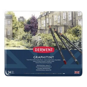Derwent Graphitint Watersoluble Graphite Pencils Tin Case 24 Assorted 700803 - Picture 1 of 6