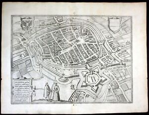 ca. 1575 Groningen Netherlands Holland Braun Hogenberg map Plan gravure