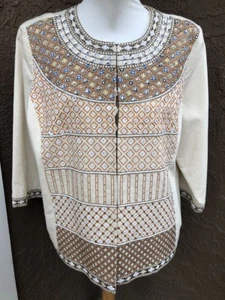 New $149 Stunning Chico's Collectibles Embellished Neutral Jacket 3 XL 16 18 NWT - Picture 1 of 2