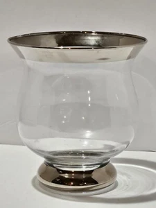 Crate & Barrel ~ Minuet Hurricane Silver ~Glass Candle Votive ~ Made in Italy - Picture 1 of 6