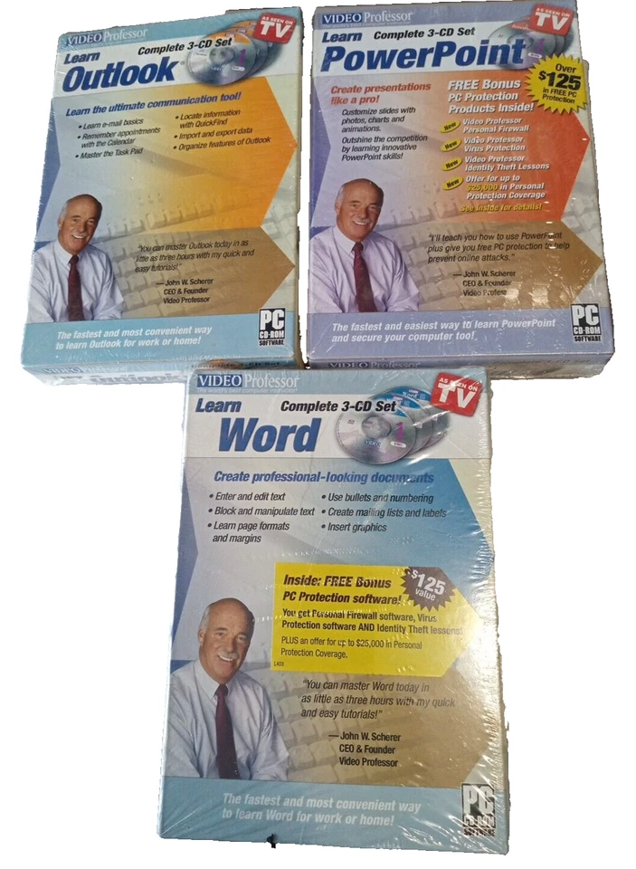 VIDEO PROFESSOR 3 DISC SET EACH /POWER POINT/OUTLOOK /WORD - Image 1 of 4