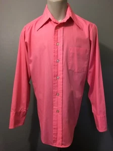 Vtg 60s 70s Pink Poly Cotton Disco Dress Shirt Mens M Hippy Rockabilly VLV Party - Picture 1 of 8