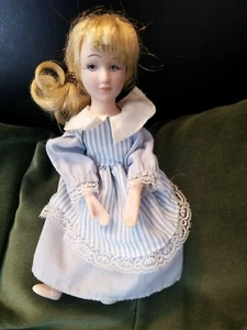 PORCELAIN DOLL GIRL in Sunday Dress 8" Painted Eyes Handcrafted - Bild 1 von 8