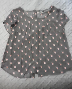 Torrid Sheer Blouse w Buttons Down Back Foxes Wearing Glasses Size 1 - Picture 1 of 6