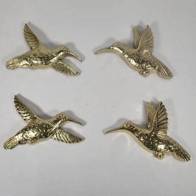 Винтажный колибри настенные подвески - набор из четырех, золотой пластик, #7669 сделано в США - Изображение 1 из 4