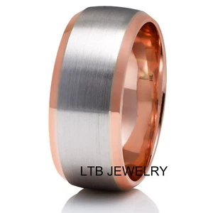 TWO TONE GOLD MENS WEDDING BANDS,14k WHITE & ROSE GOLD MENS WEDDING RINGS - Picture 1 of 1