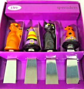 Set/4 Boston Warehouse Halloween Spreaders With Halloween Cats & Witch's Hats - Picture 1 of 3