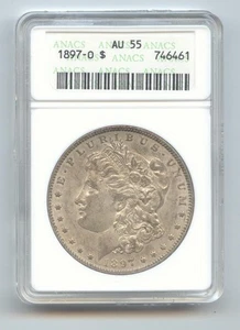 1897-O Morgan SIlver Dollar, Scarce O Mint, Old Small White ANACS Slab, AU-55 - Picture 1 of 2