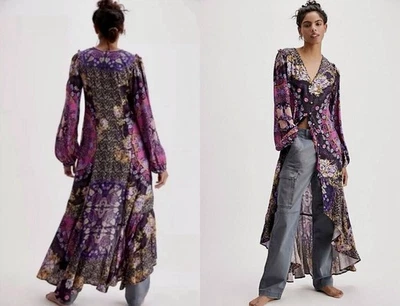 Maxi Vestido Plumero Free People Marais, Pequeño Púrpura Patchwork Festival Ropa de Resort Foto 1 de 4