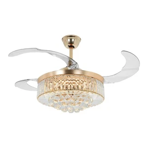 42 Inch Crystal Chandelier Ceiling Fan with Light & Remote, Semi-Flush Mount - Picture 1 of 8