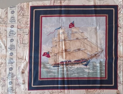 De colección ~"Antiguo velero con banderas de anclaje"~ Panel de tela de algodón ~ 16,25"x15,5" Foto 1 de 2