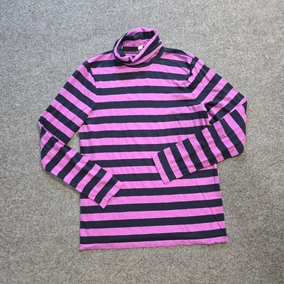 Top J Crew para mujer grande azul púrpura a rayas cuello alto manga larga capa informal Foto 1 de 4