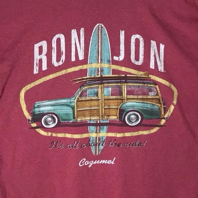 Camiseta Ron Jon Para Hombre Roja Grande Cuello Redondo Tabla de Surf Woody Car Cozumel  Foto 1 de 4