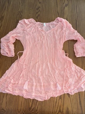 Jessica Simpson Maternity Boho Coral Pink Tie Back Tassel Tunic Barbiecore Sz M - Image 1 of 4