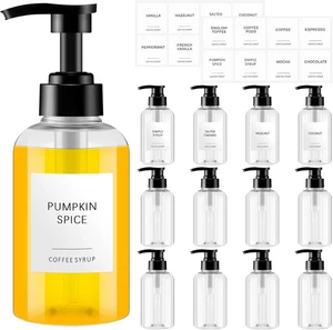 Botella dispensadora de jarabe de café de 12 piezas con bomba contenedor de jarabe de bebida con etiquetas - Imagen 1 de 12
